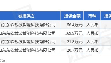 东软载波披露4笔对外担保，被担保方为山东东软载波智能科技有限公司