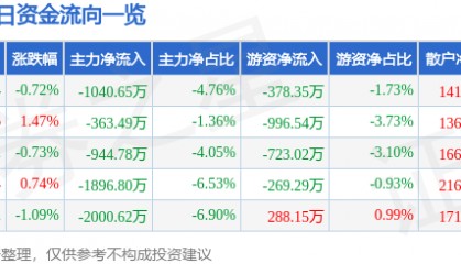 股票行情快报：冠捷科技（000727）1月21日主力资金净卖出1040.65万元