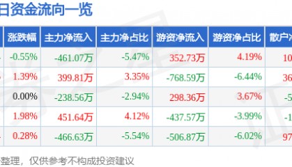股票行情快报：新兴铸管（000778）1月17日主力资金净卖出461.07万元
