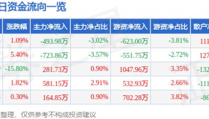 股票行情快报：金刚光伏（300093）2月6日主力资金净卖出493.98万元