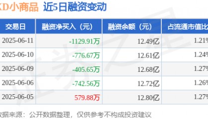 XD小商品：6月11日融资买入4395.85万元，融资融券余额12.81亿元