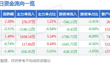 股票行情快报：冠捷科技（000727）2月5日主力资金净买入276.37万元