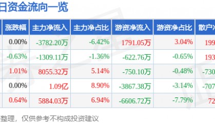 股票行情快报：建设银行（601939）11月20日主力资金净卖出3782.20万元