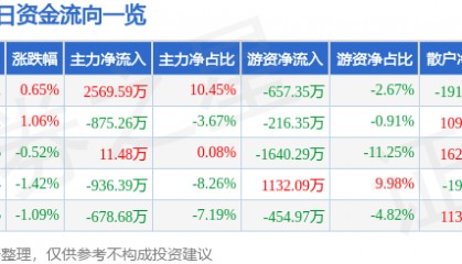 股票行情快报：皖通高速（600012）2月13日主力资金净买入2569.59万元