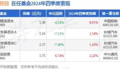 贺喆2024年四季度表现，华宝制造股票基金季度涨幅2.22%