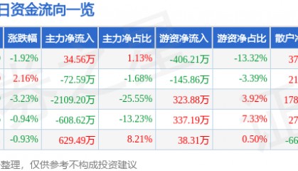 股票行情快报：银星能源（000862）12月25日主力资金净买入34.56万元