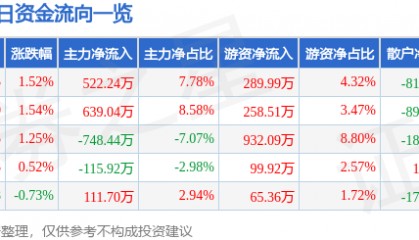 股票行情快报：宝光股份（600379）3月11日主力资金净买入522.24万元