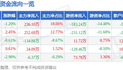 股票行情快报：ST德豪（002005）1月10日主力资金净买入236.10万元