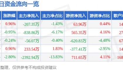 股票行情快报：海马汽车（000572）2月17日主力资金净卖出207.35万元