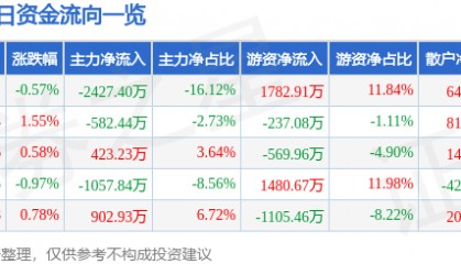 股票行情快报：驰宏锌锗（600497）6月5日主力资金净卖出2427.40万元