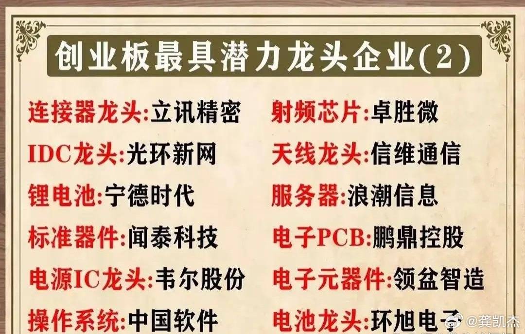 创业板最具潜力龙头股一览表，仅供参考！