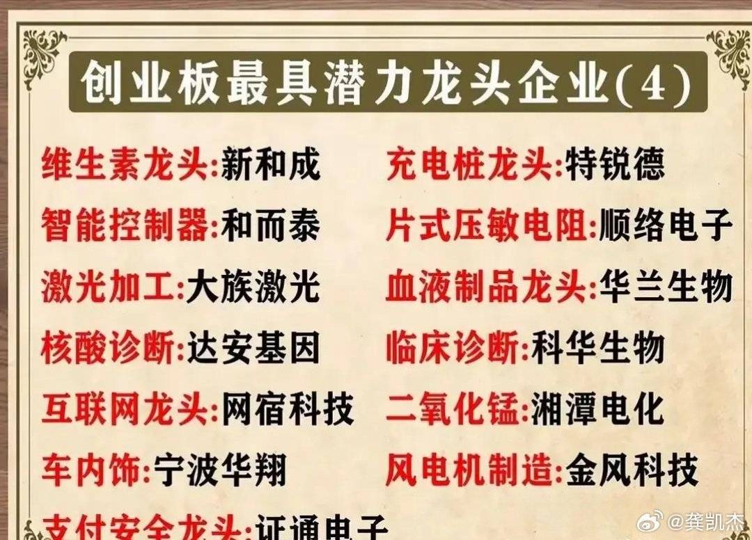 创业板最具潜力龙头股一览表，仅供参考！