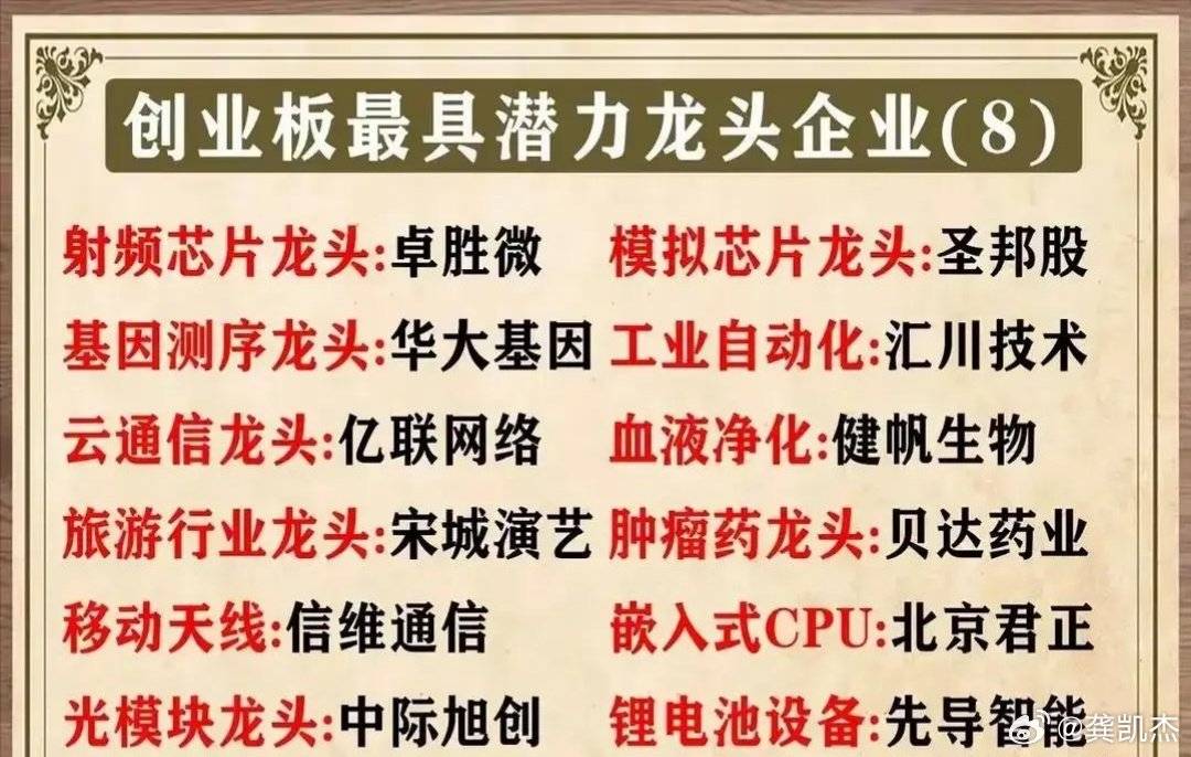 创业板最具潜力龙头股一览表，仅供参考！