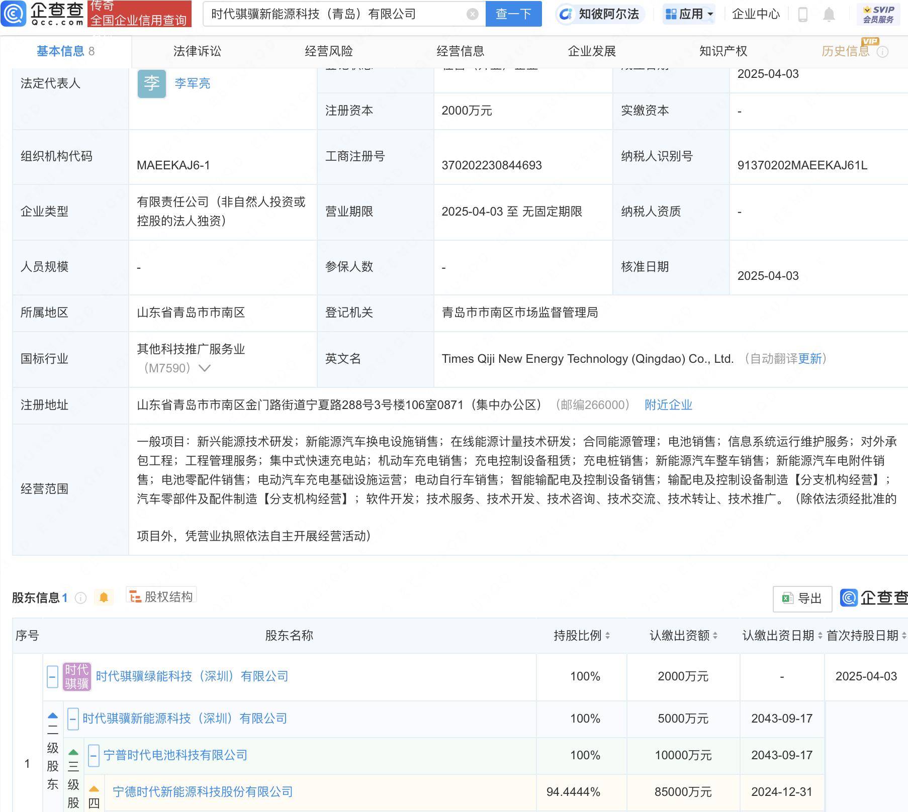 宁德时代青岛布局新能源，时代骐骥科技正式成立